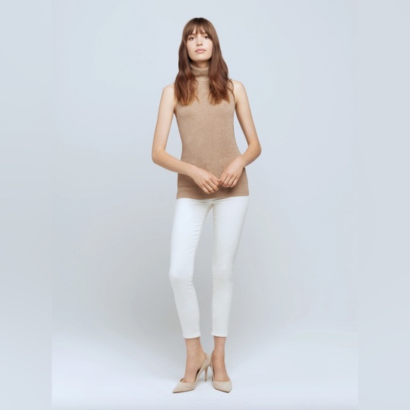 REVOLVE L’Agence XS Sabrina Sleeveless Turtleneck Top Knit Blouse Gold Biscotti - Picture 4 of 11